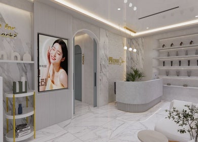 Reception area of Bangs Prime Skin Aesthetics in Makati City, Metro Manila, PH with modern decor.