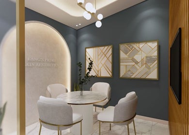 Chic meeting area at Bangs Prime Skin Aesthetics, Makati City, Metro Manila, PH with modern decor and art.