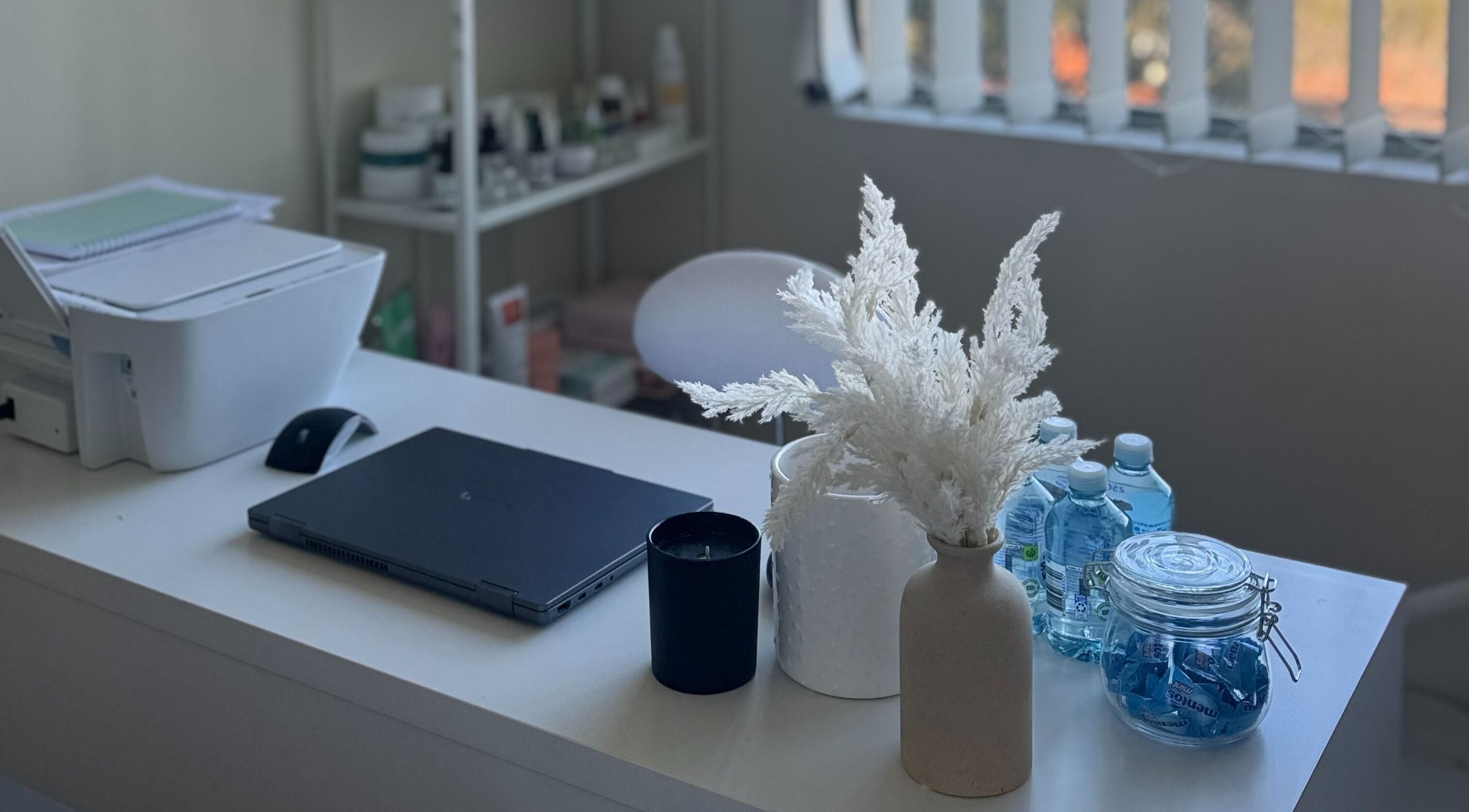 Calm desk setup at JBeauty - Joyce Beatriz Aesthetic & Health, Rockdale, NSW, AU, enhancing peaceful ambiance.