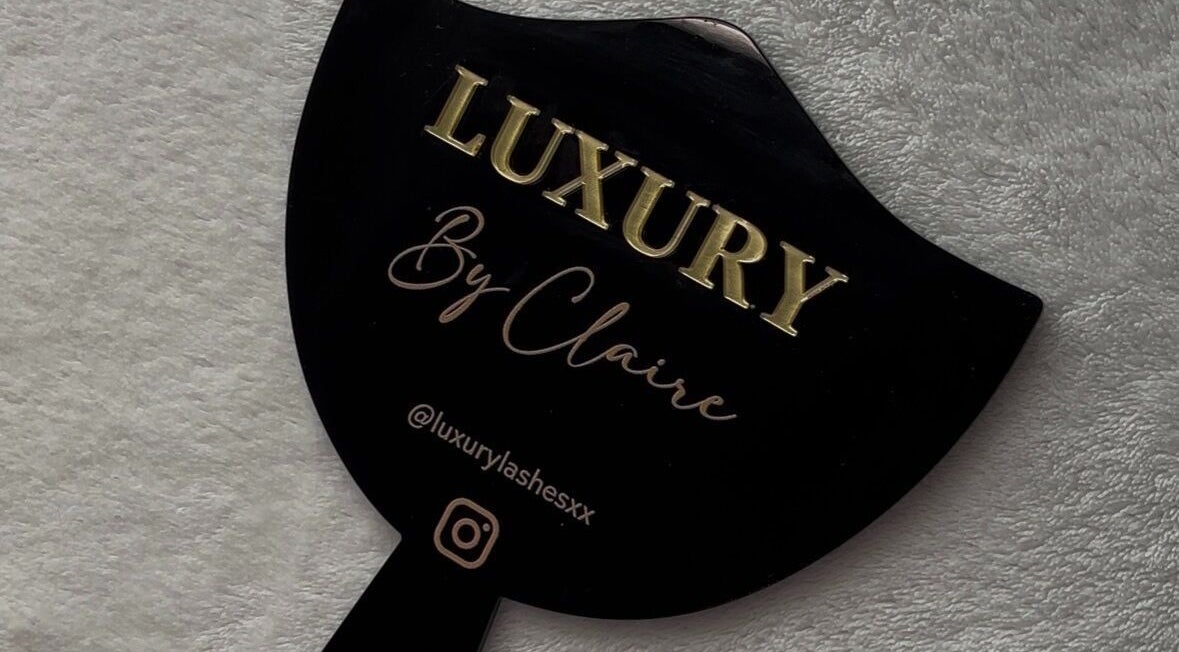 Luxury Lashes signage displayed on a black paddle fan in Ballinasloe, County Galway, IE.