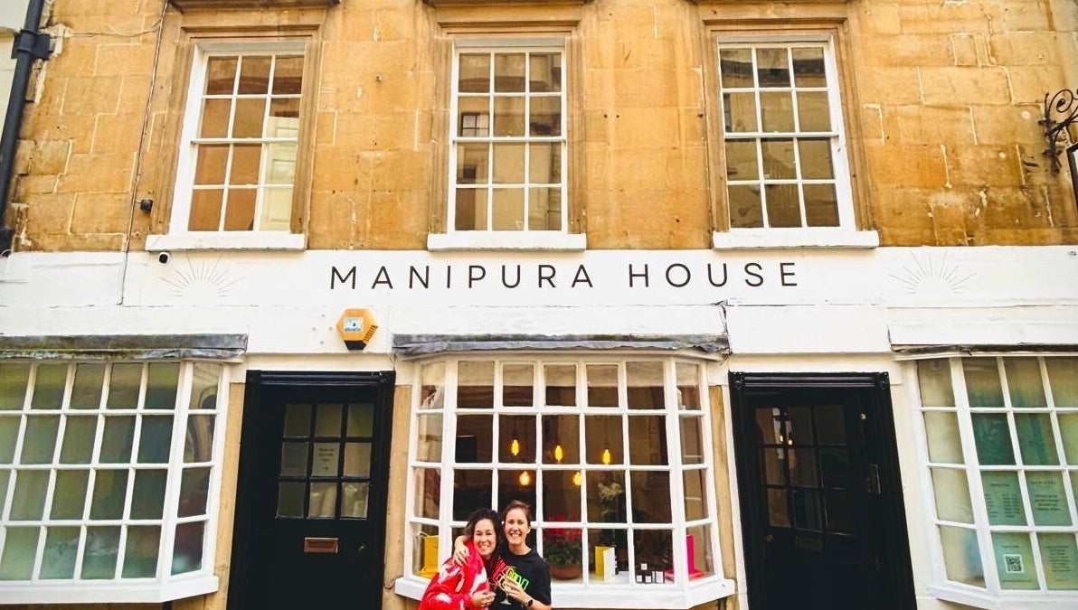 Front view of Manipura House in Bath, England, GB, showcasing its classic architecture.