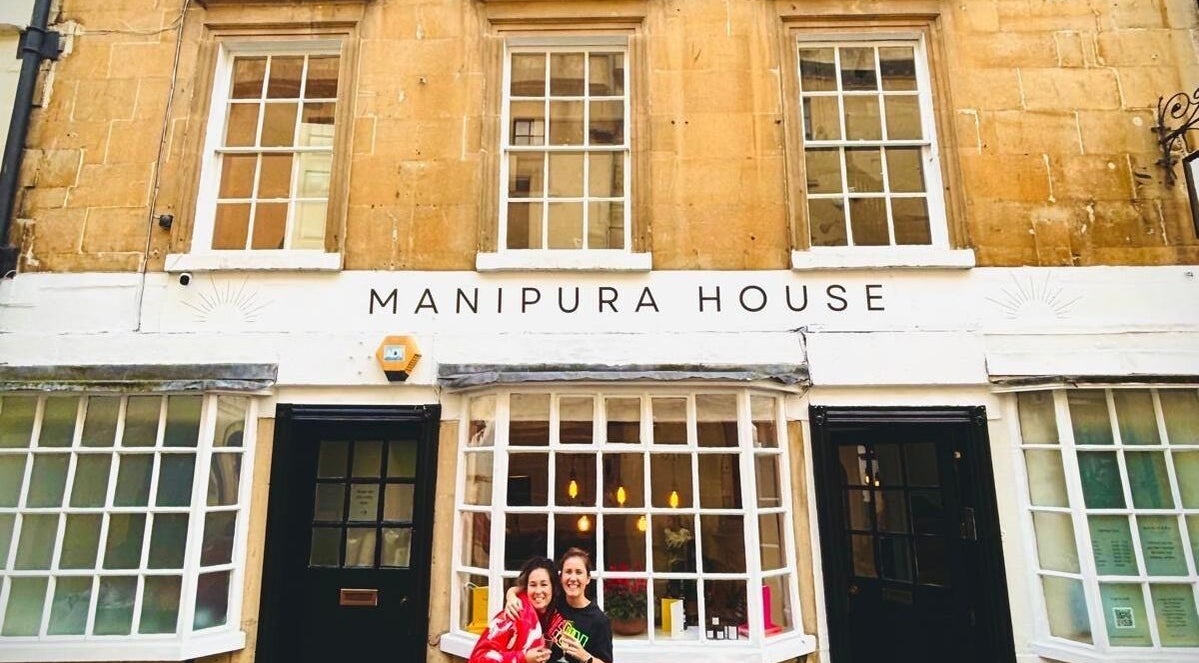 Front view of Manipura House in Bath, England, GB, showcasing its classic architecture.