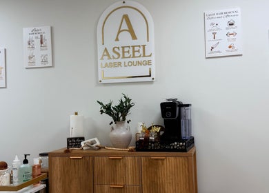 Elegant decor at Aseel Laser Lounge, showcasing treatment pamphlets in Lexington, Kentucky, US.