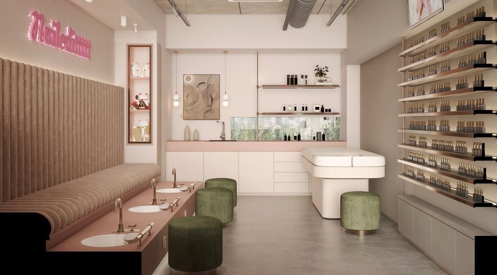 Elegant interior of Nailedittttt - Far East Plaza in Singapore, Singapore, SG, showcasing plush seating and nail polish display.