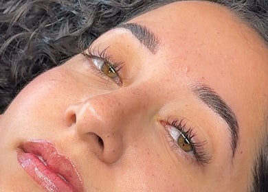 Close-up of well-groomed lashes and brows at Endless Lash Beauty Lounge, Miramar, Florida, US.