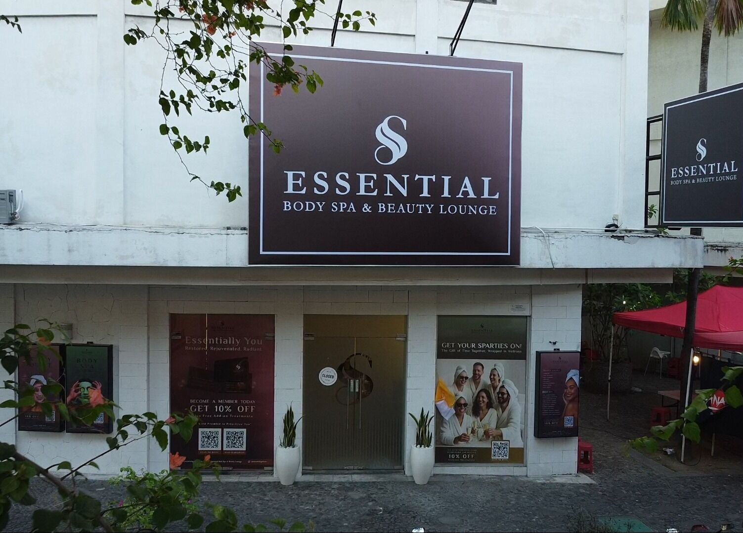 Entrance of Essential Body Spa & Beauty Lounge, Bali, Bali, ID with stylish signage.