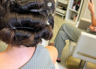 Styled hair with clips in The Blowdry lounge by Alexandra, Upton Northampton, England, GB.