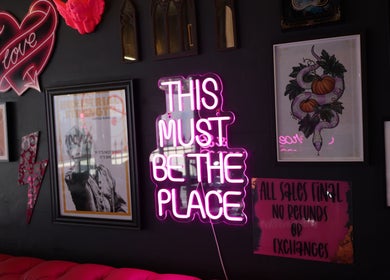 Vibrant neon sign at Pierce Me Jessi B, Newark-on-trent, England, GB, showcasing eclectic and artistic decor.