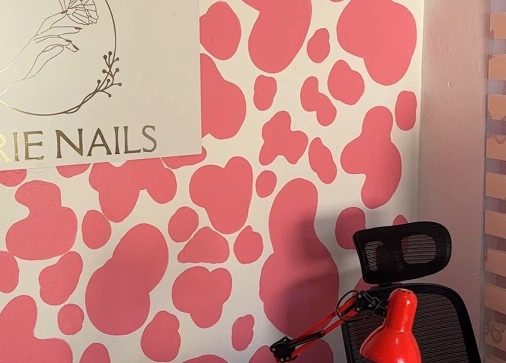Eurie Nails vibrant interior with pink patterns in Randburg, Gauteng, ZA.