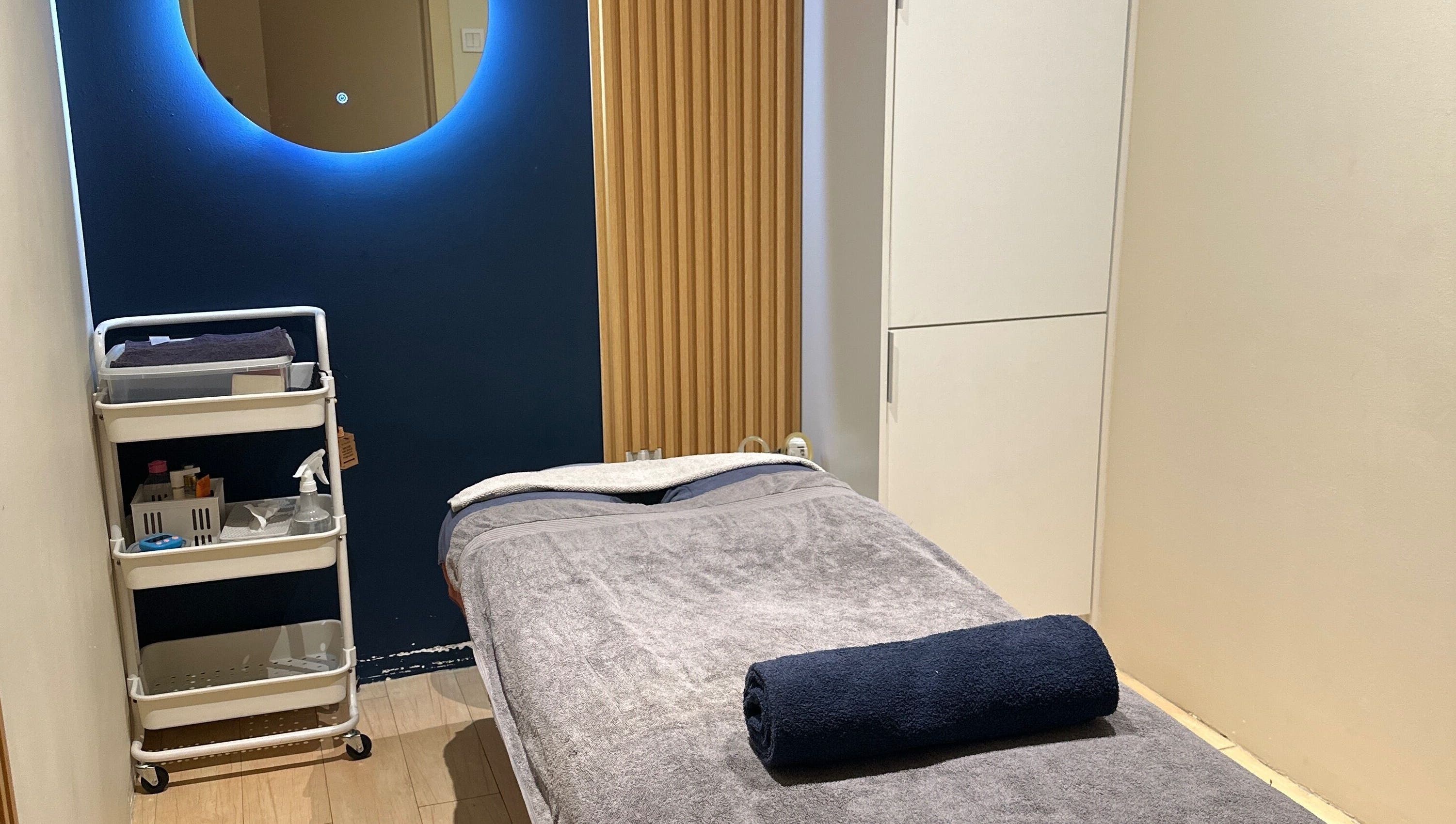 Tranquil massage room at Spa Bekam Ar Rayyan Nilai, Bandar Baru Nilai, Negeri Sembilan, MY, featuring soft lighting.