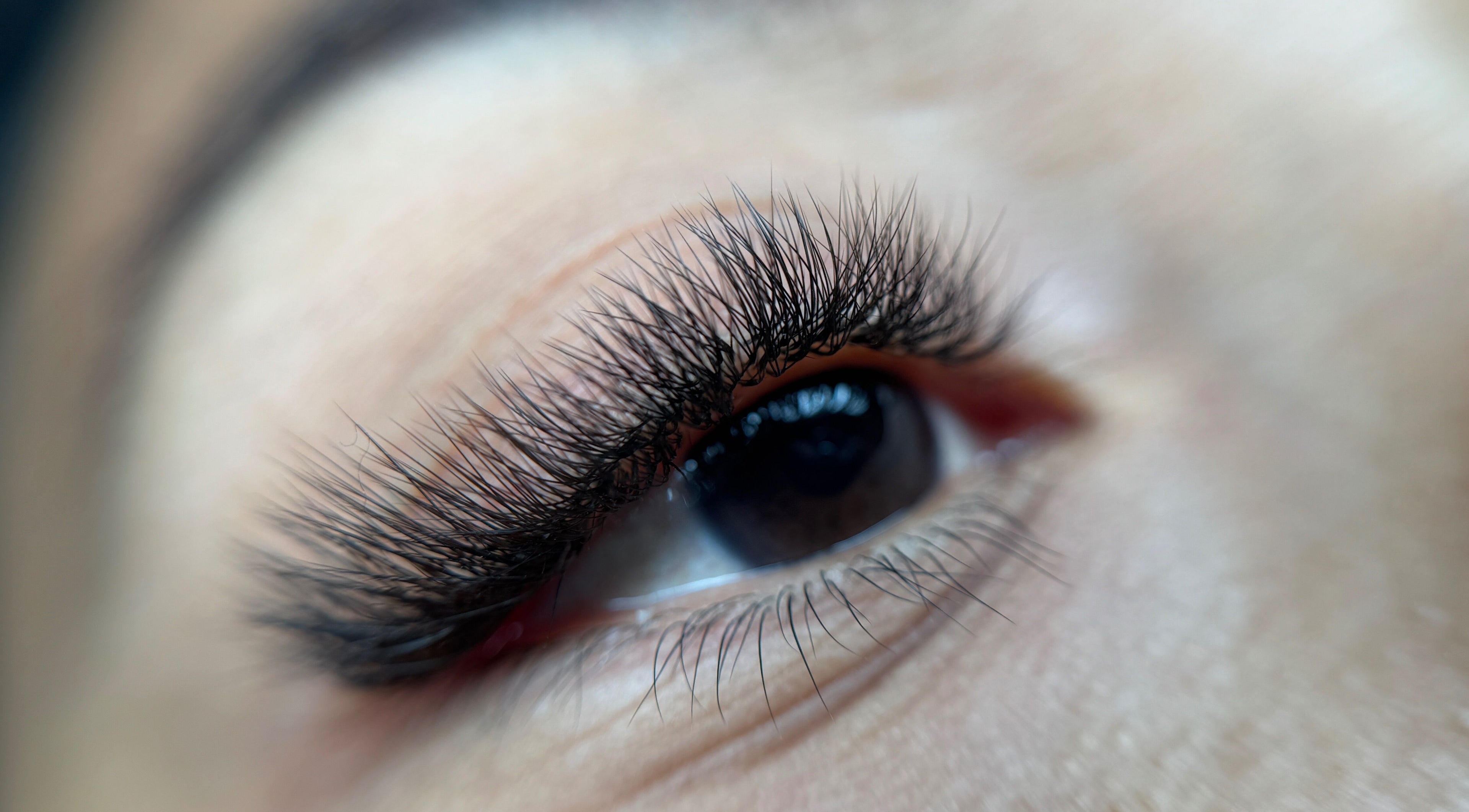 Close-up of eyelash extensions at Belash Beauty in Bali, Bali, ID, showcasing voluminous lash detail.