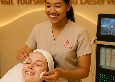 Aesthetician at Firefly Laser and Aesthetics Bali providing facial treatment, Bali, Bali, ID.