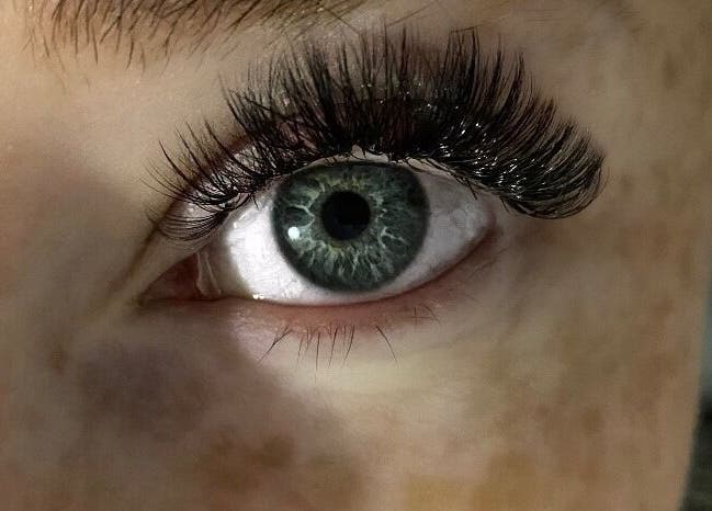 Close-up of styled eye with voluminous lashes at By Frankie Zoe - Milton, Stoke-on-Trent, England, GB.