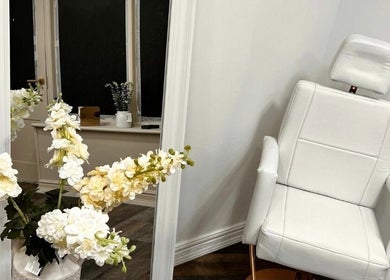 Calm spa chair and floral decor at By Frankie Zoe - Congleton (at Skin & Beauty by Sarah-Jayne), Congleton, England, GB.