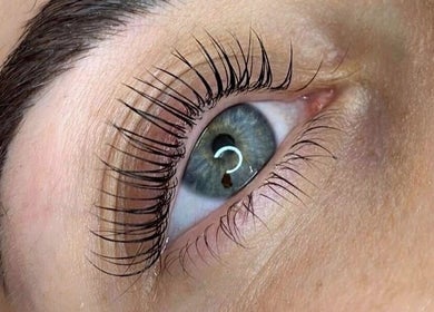 Close-up of styled eyelashes at Victoria Concept Beauty Academy, Prescot, England, GB.