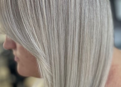 Elegant silver hair style at Be You Tiful Hair And Beauty 01792 417957, Swansea, Wales, GB.