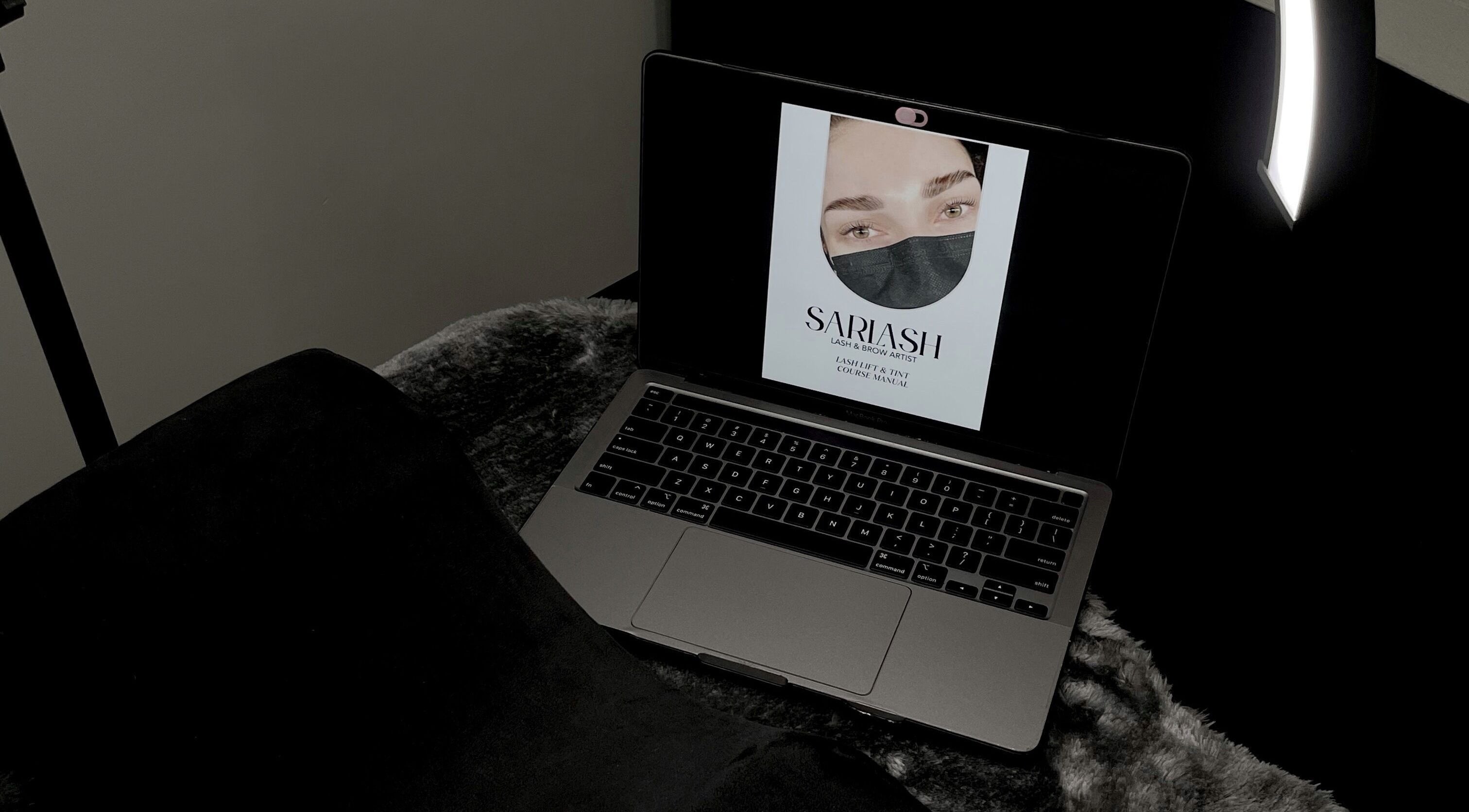 Sarlash KL laptop setup at Kuala Lumpur, Wilayah Persekutuan Kuala Lumpur, MY, featuring beauty course materials.