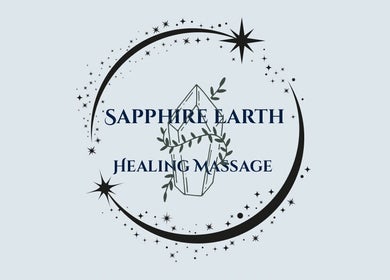 Logo of Sapphire Earth Healing Massage in Centralia, Washington, US, featuring stars and a crystal design.