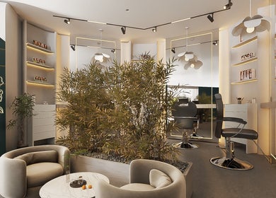 Elegant seating area with greenery at Solmaz spa and beauty center, Seeb, Muscat Governorate, OM.