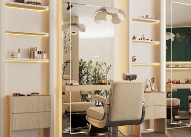 Modern salon chair and mirrors at Solmaz Spa and Beauty Center, السيب‎, محافظة مسقط, OM.