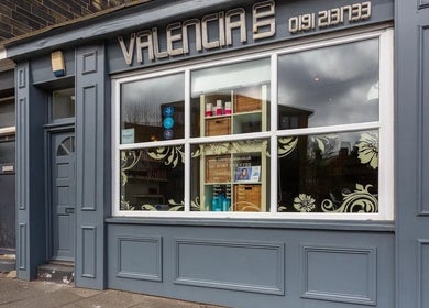 Valencia Salon exterior view in Newcastle upon Tyne, England, GB with stylish storefront design.