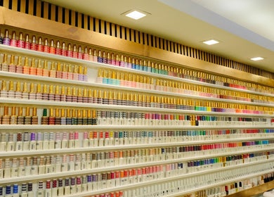 A colorful array of nail polishes at USA STAR NAILS CLAPHAM SOUTH, London, England, GB.