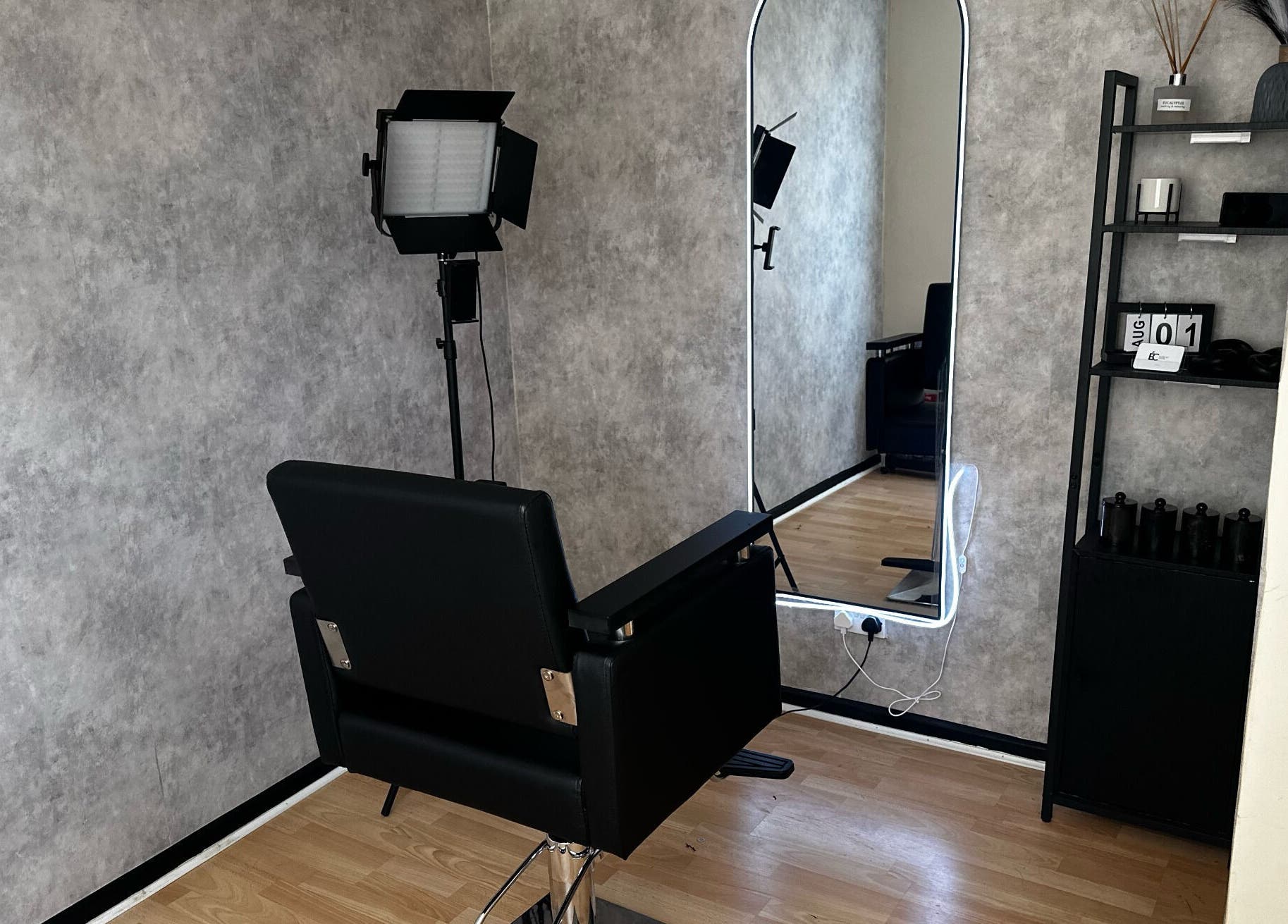 Professional styling chair and mirror at Twocees Cuts, Stoke-on-Trent, England, GB.