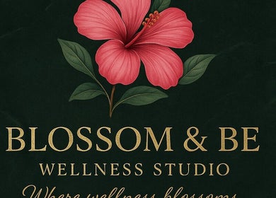 Logo of Blossom & Be Wellness Studio in Kigali, Kigali City, RW featuring a hibiscus flower on a dark background.
