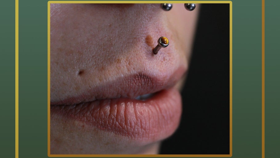 Close-up of nostril piercing at Gilded Touch Piercings, Glasgow, Scotland, GB showcasing precision and style.