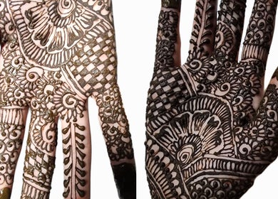 Intricate henna designs at Your Beauty Bazaar Salon & Spa, Rochester, New York, US.