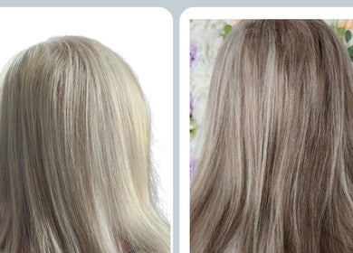 Hair color transformation at Your Beauty Bazaar Salon & Spa, Rochester, New York, US. Before and after comparison.