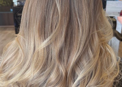 Blonde wavy hair styled at Hair by Gina, England, England, GB.
