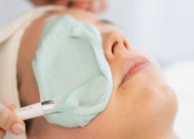 A soothing facial treatment at Soul Body & Beauty in Port Fairy, Victoria, AU with a calming green mask.