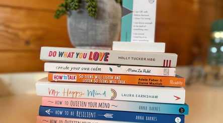 Stack of motivational books at A Gentle Pace Hypnotherapy, Newcastle upon Tyne, England, GB.