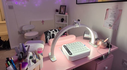 Nail workstation at Roxystudio Nails, London, England, GB, featuring tools and a comfortable chair.