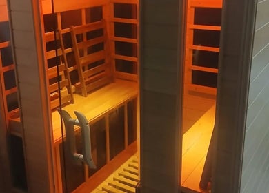 Inviting wooden sauna at Sauna, Compression Boots, Cold Plunge, Chatsworth, Queensland, AU.