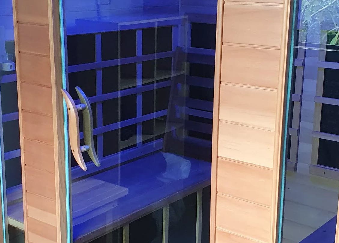 Modern sauna at Sauna, Compression Boots, Cold Plunge, Chatsworth, Queensland, AU with sleek wooden interior.