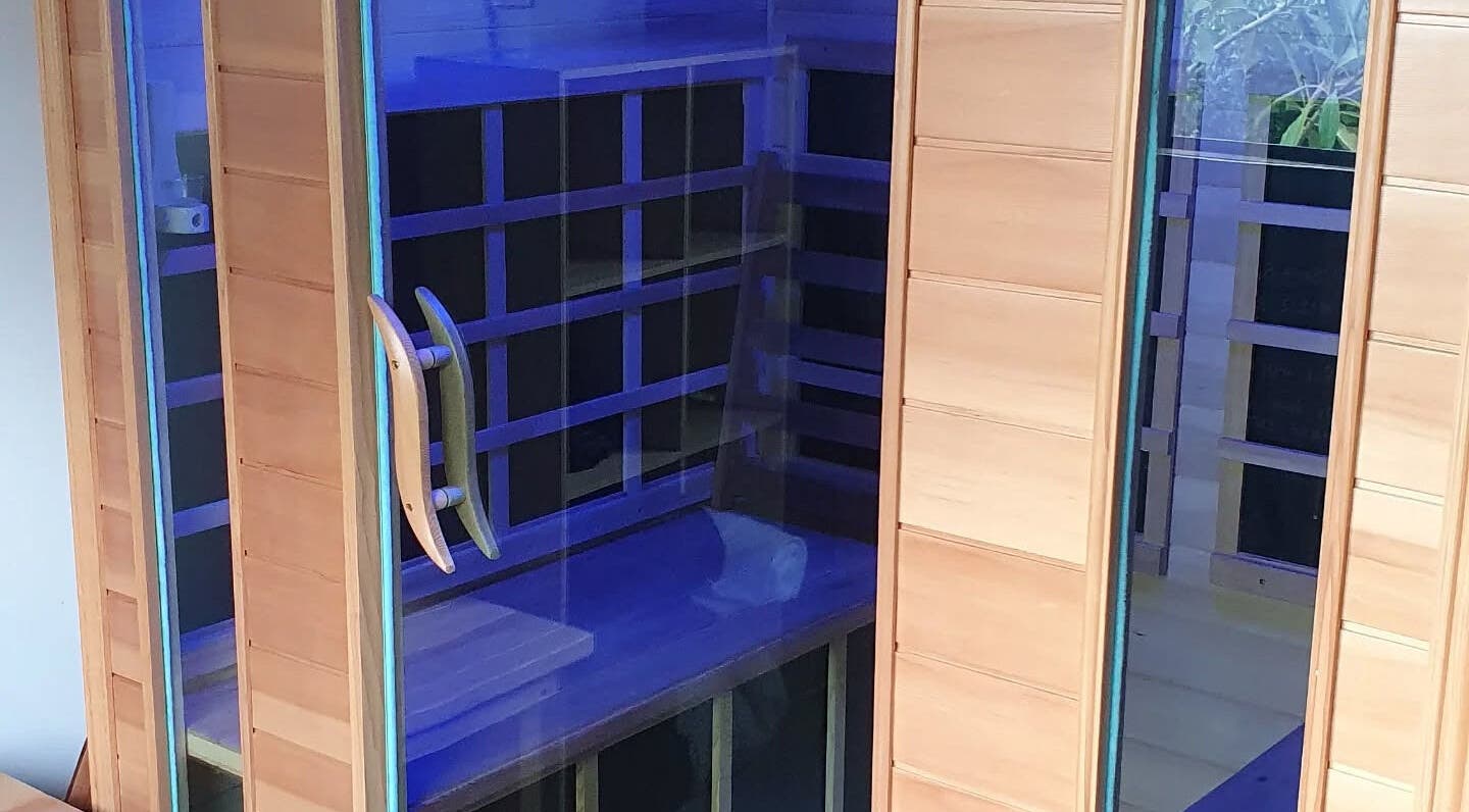 Modern sauna at Sauna, Compression Boots, Cold Plunge, Chatsworth, Queensland, AU with sleek wooden interior.