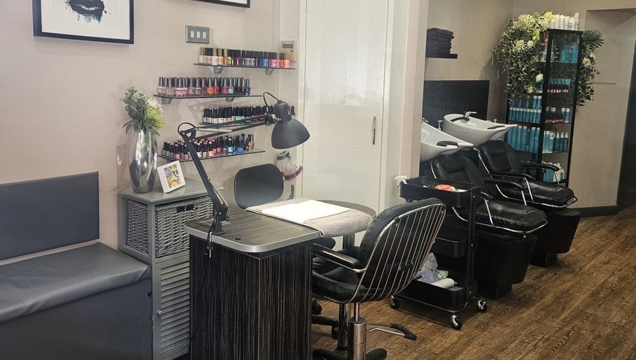 Nikanails Pro nail studio interior with manicure and pedicure stations in London, England, GB.