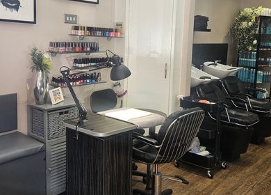 Nikanails Pro nail studio interior with manicure and pedicure stations in London, England, GB.