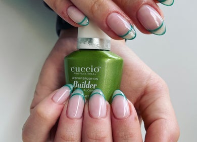 Green French manicure with nail polish at Nikanails Pro, London, England, GB.
