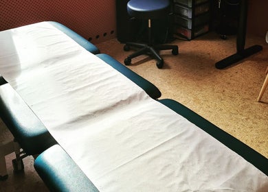 Treatment room at South London Chiropractic: East Dulwich, London, England, GB, featuring a professional table.