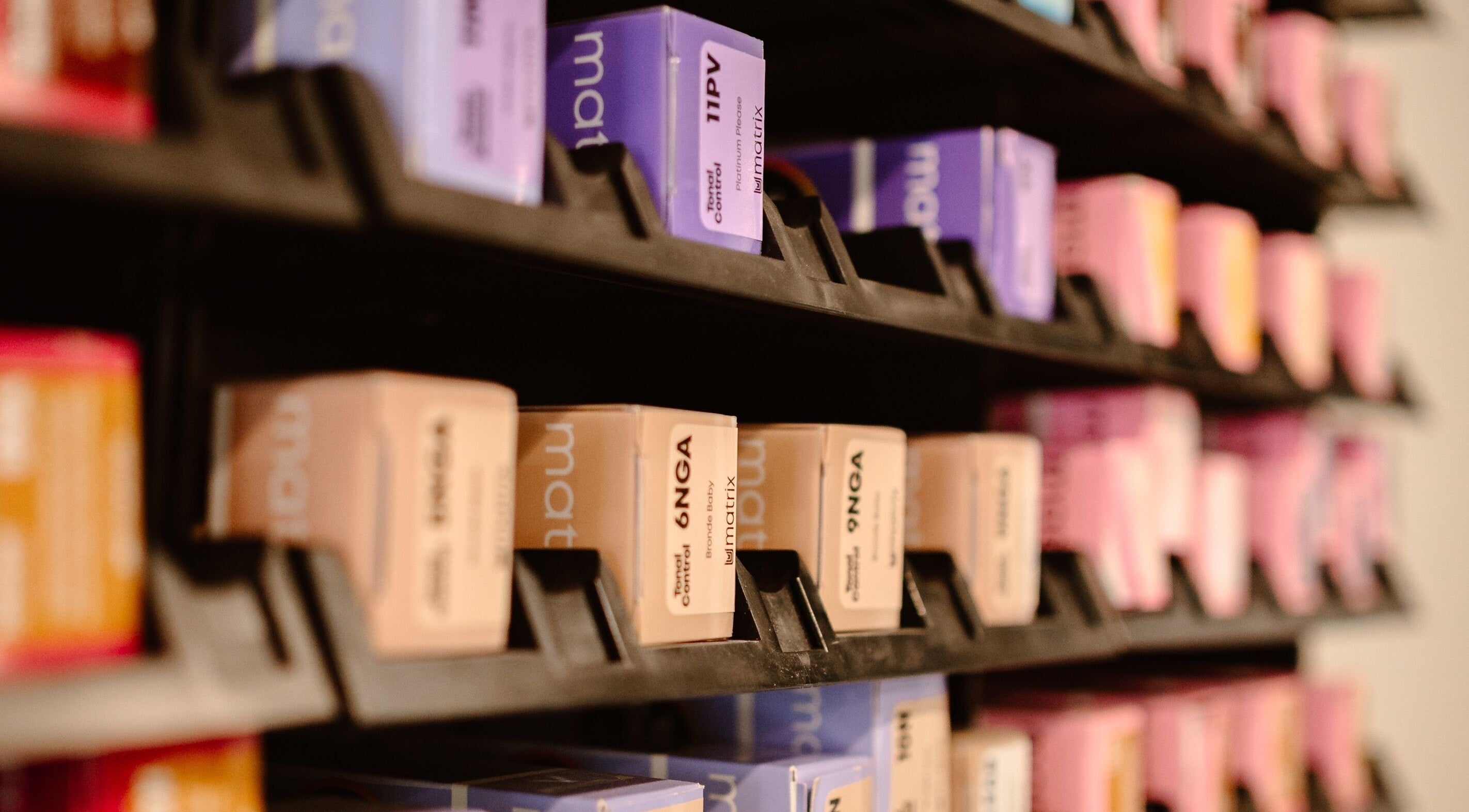 Vibrant hair products on display at Sacred Beauty Studio, Canal Flats, British Columbia, CA.