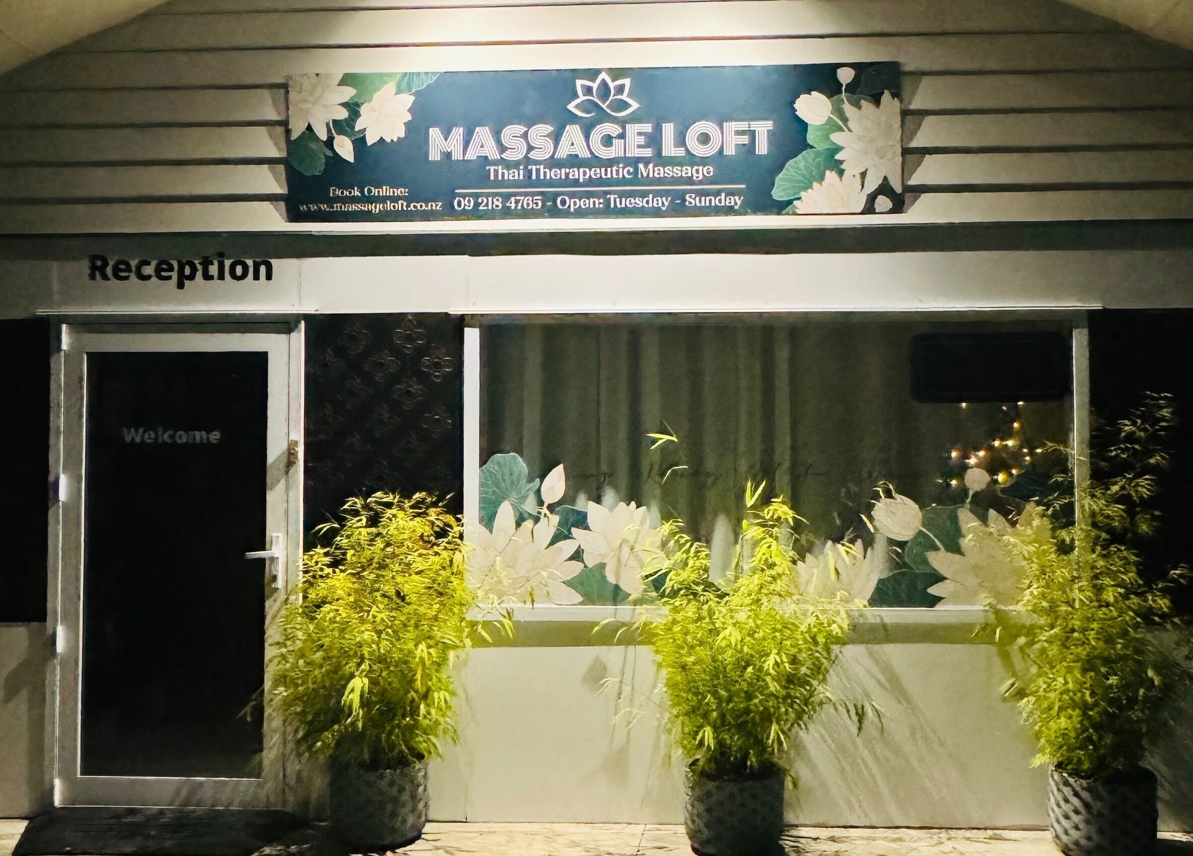 Front view of Massage Loft (Drury) entrance in Auckland, Auckland, NZ with welcoming decor.