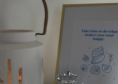 Decorative wellness corner at Réalta Studio with positive quote, County Mayo, County Mayo, IE.