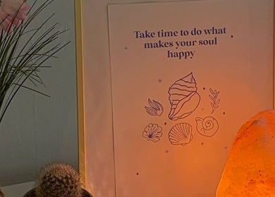 Cozy decor with affirming sign and salt lamp at Réalta Studio, County Mayo, County Mayo, IE.