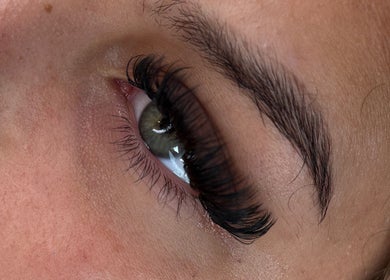 Close-up of professionally done eyelashes at Winxbycee, Rotherham, England, GB, showcasing expert styling.