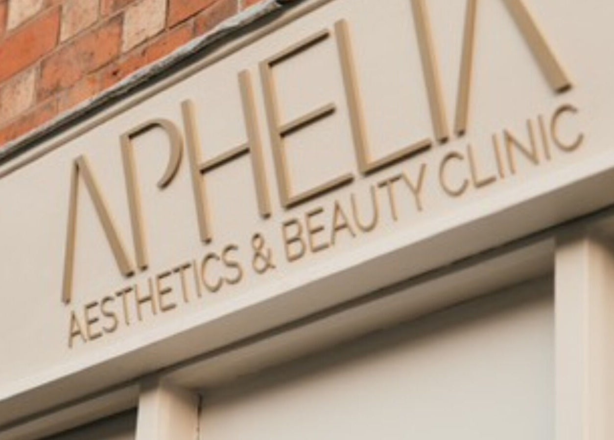 Entrance sign of Aphelia Aesthetics, Barrow Upon Soar, England, GB showcasing elegant lettering.