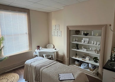 Elegant treatment room at Xela Massage and Skincare in Cottingham, England, GB featuring serene decor.