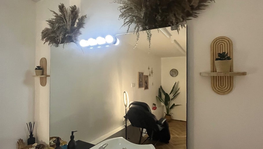 Chic salon interior at BABE Aesthetics, Billingham, England with stylish decor and beauty setup.